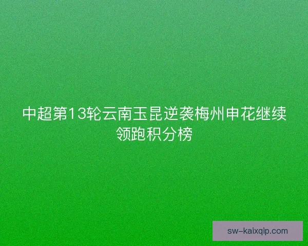 中超第13轮云南玉昆逆袭梅州申花继续领跑积分榜